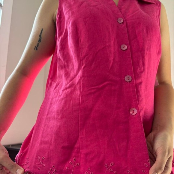 NEW Vintage Y2K Fuchsia linen set button-up embroidered top and capri - Small - Picture 4 of 10